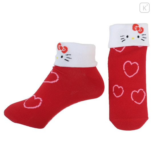 Japan Sanrio Crew Socks - Hello Kitty / Fold-over 2-patterns - 2