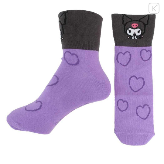 Japan Sanrio Crew Socks - Kuromi / Fold-over 2-patterns - 3