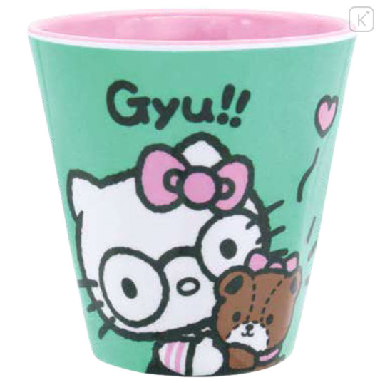 Japan Sanrio Melamine Tumbler - Hello Kitty / Hug Green Pink - 1