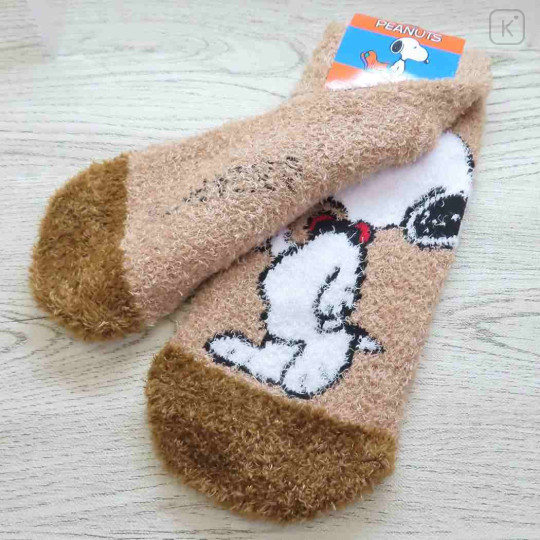 Japan Peanuts Fluffy Socks - Snoopy / Light Brown Coffee - 2