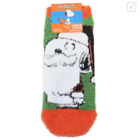 Japan Peanuts Fluffy Socks - Snoopy / Christmas Santa Green Orange - 1