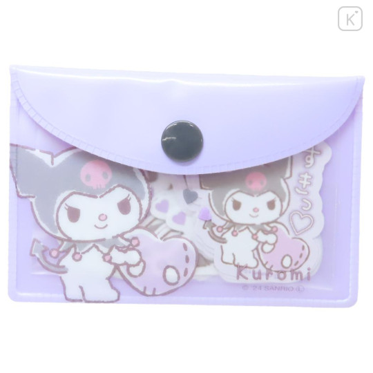 Japan Sanrio Flake Sticker Set & Case - Kuromi / Hug Heart - 1