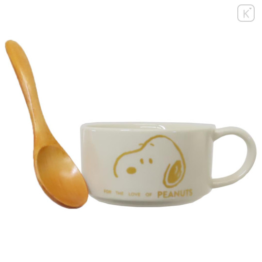 Japan Peanuts Ceramic Soup Mug & Spoon Set - Snoopy & Charlie - 1