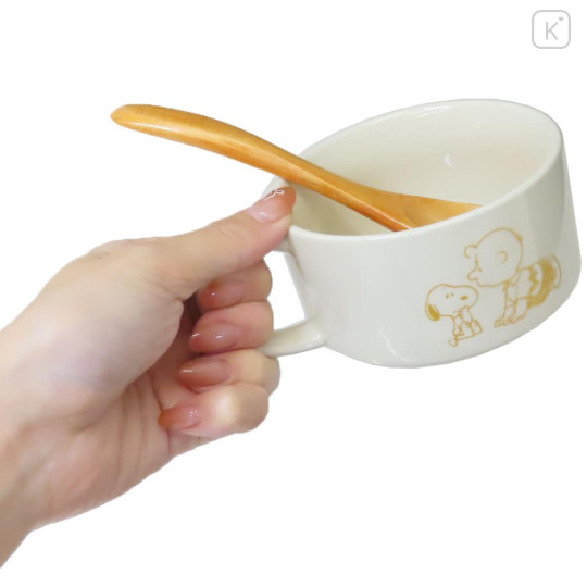 Japan Peanuts Ceramic Soup Mug & Spoon Set - Snoopy & Charlie - 2