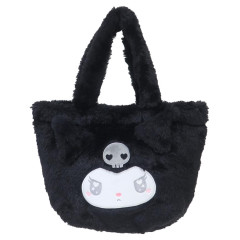 Japan Sanrio Fluffy Fur Handbag - Kuromi / Heart Eyes