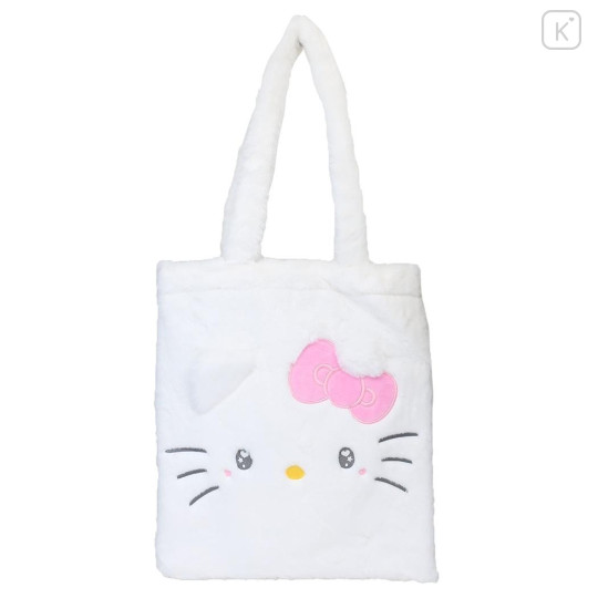 Japan Sanrio Fluffy Fur Tote Bag - Hello Kitty / Heart Eyes - 1