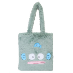 Japan Sanrio Fluffy Fur Tote Bag - Hangyodon / Heart Eyes