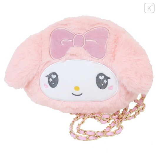 Japan Sanrio Face Pochette Shoulder Bag - My Melody / Fluffy Heart Eyes - 1