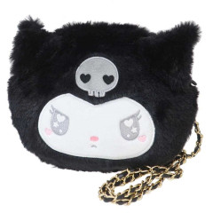 Japan Sanrio Face Pochette Shoulder Bag - Kuromi / Fluffy Heart Eyes