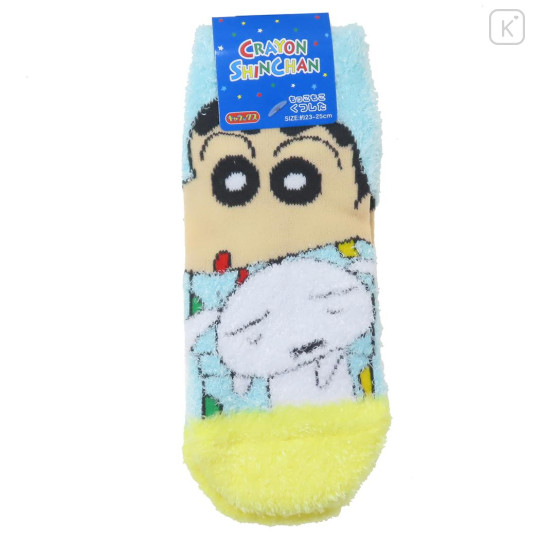 Japan Crayon Shin-chan Fluffy Socks - Shinnosuke Nohara & Shiro / Light Blue Green - 1