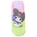 Japan Sanrio Fluffy Socks - Kuromi / Pink Lime - 1