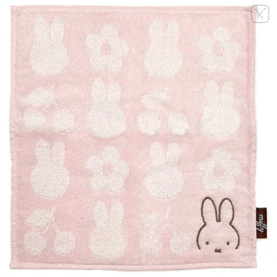 Japan Miffy Mini Towel Jacquard Handkerchief - Miffy / Flower Cherry Pink - 1