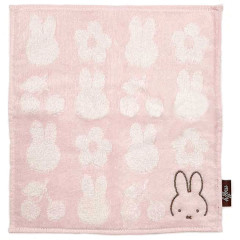 Japan Miffy Mini Towel Jacquard Handkerchief - Miffy / Flower Cherry Pink