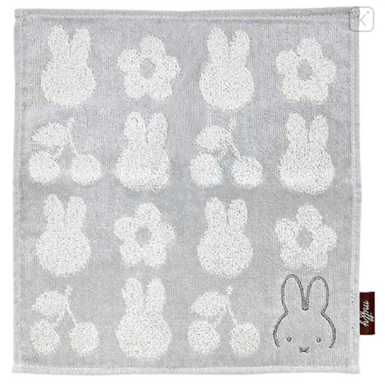 Japan Miffy Mini Towel Jacquard Handkerchief - Miffy / Flower Cherry Grey - 1