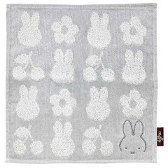 Japan Miffy Mini Towel Jacquard Handkerchief - Miffy / Flower Cherry Grey