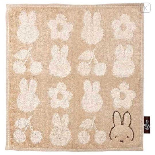 Japan Miffy Mini Towel Jacquard Handkerchief - Miffy / Flower Cherry Cappuccino - 1