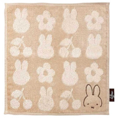 Japan Miffy Mini Towel Jacquard Handkerchief - Miffy / Flower Cherry Cappuccino