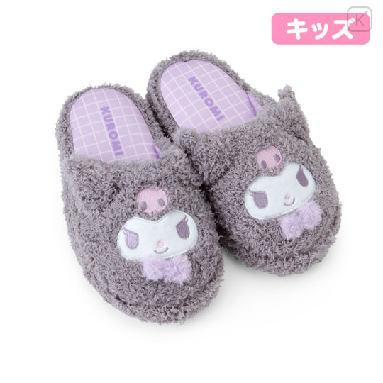 Japan Sanrio Original Kids Face Slippers - Kuromi / Warm Room - 1