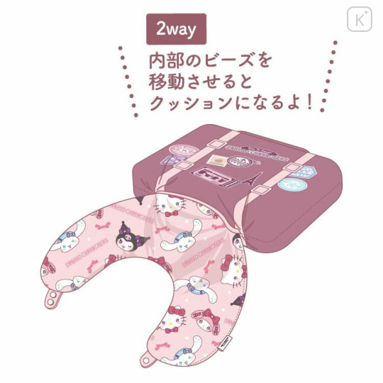 Japan Sanrio 2 Way Neck Pillow Cushion - Characters / Pink - 3