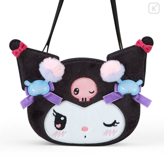 Japan Sanrio Original Face-shaped Shoulder Bag - Kuromi / Romantic Room - 2