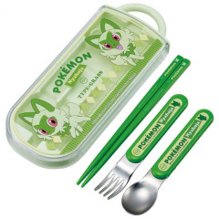 Japan Pokemon Bento Lunch Cutlery Set Spoon Fork Chopstick - Sprigatito / Green