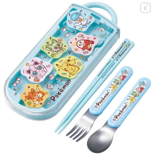 Japan Pokemon Bento Lunch Cutlery Set Spoon Fork Chopstick - Pocket Monster / Light Blue - 1