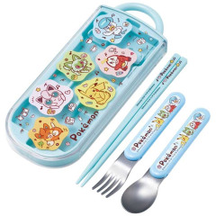 Japan Pokemon Bento Lunch Cutlery Set Spoon Fork Chopstick - Pocket Monster / Light Blue