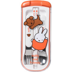 Japan Miffy Bento Lunch Cutlery Set Spoon Fork Chopstick - Miffy / White & Orange