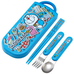 Japan Doraemon Bento Lunch Cutlery Set Spoon Fork Chopstick - Doraemon / Blue