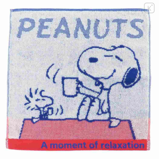 Japan Peanuts Jacquard Towel Handkerchief - Snoopy & Woodstock / Coffee Time - 1