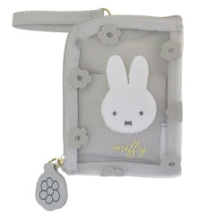 Japan Miffy Pass Case Card Holder & Coin Case - Mesh Pastel Grey Flora