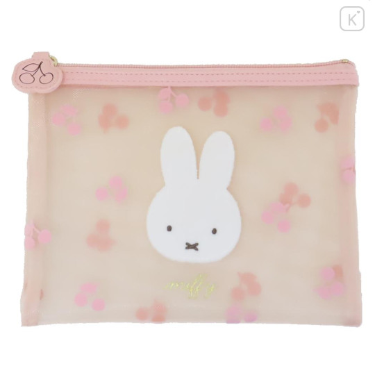 Japan Miffy Flat Pouch - Miffy / Mesh Pastel Pink Cherry - 1