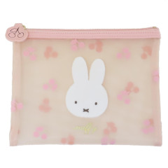 Japan Miffy Flat Pouch - Miffy / Mesh Pastel Pink Cherry