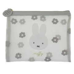 Japan Miffy Flat Pouch - Miffy / Mesh Pastel Grey Flora