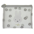 Japan Miffy Flat Pouch - Miffy / Mesh Pastel Grey Flora - 1