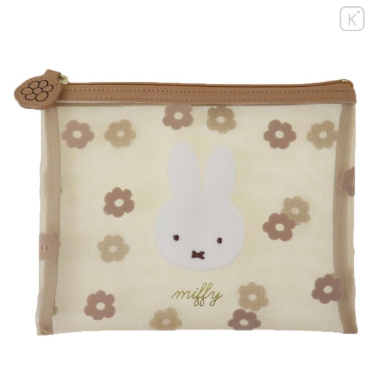 Japan Miffy Flat Pouch - Miffy / Pastel Light Brown Flora - 1