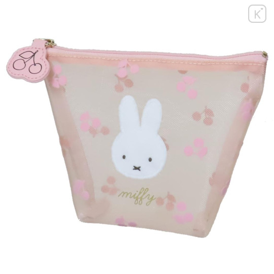 Japan Miffy Triangular Mini Pouch - Miffy / Mesh Pastel Pink Cherry - 1