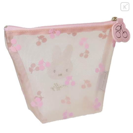 Japan Miffy Triangular Mini Pouch - Miffy / Mesh Pastel Pink Cherry - 2