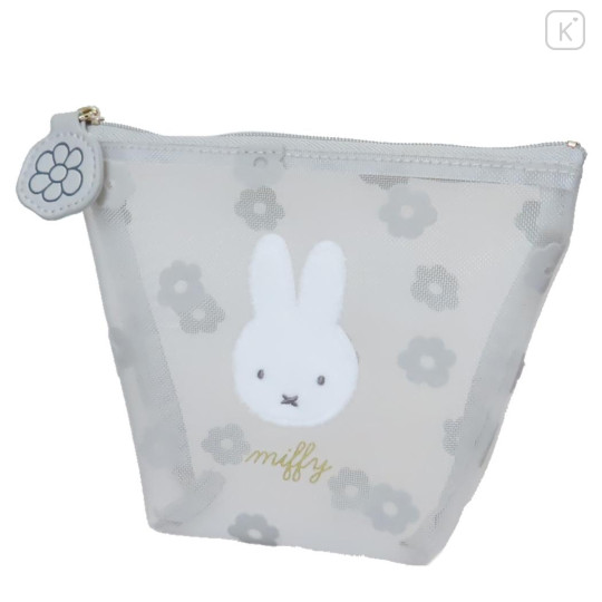 Japan Miffy Triangular Mini Pouch - Miffy / Mesh Pastel Grey Flora - 1