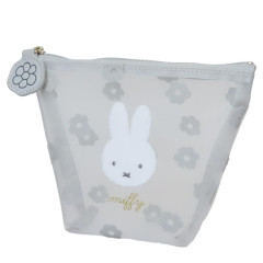 Japan Miffy Triangular Mini Pouch - Miffy / Mesh Pastel Grey Flora