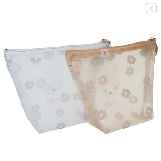 Japan Miffy Triangular Mini Pouch - Miffy / Mesh Pastel Grey Flora - 2