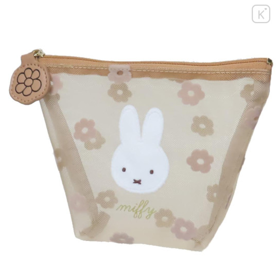 Japan Miffy Triangular Mini Pouch - Miffy / Mesh Pastel Light Brown Flora - 1