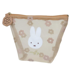 Japan Miffy Triangular Mini Pouch - Miffy / Mesh Pastel Light Brown Flora