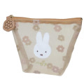 Japan Miffy Triangular Mini Pouch - Miffy / Mesh Pastel Light Brown Flora - 1