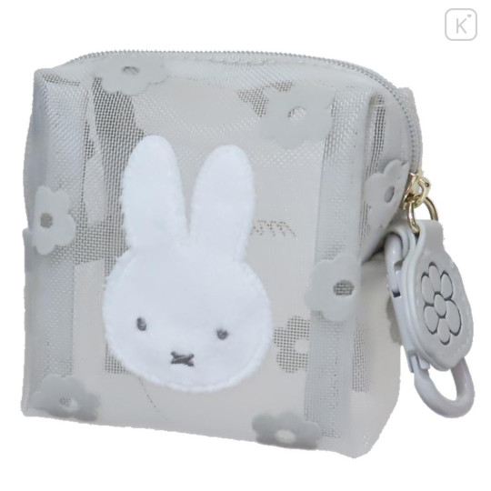 Japan Miffy Mini Pouch - Miffy / Mesh Pastel Grey Flora - 1