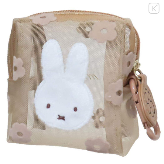 Japan Miffy Mini Pouch - Miffy / Mesh Pastel Light Brown Flora - 1