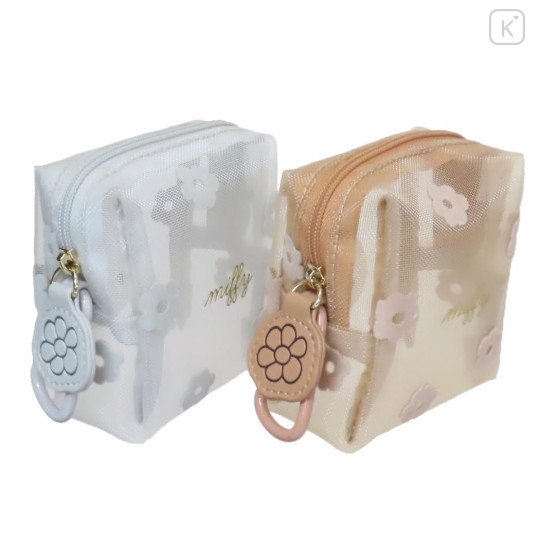 Japan Miffy Mini Pouch - Miffy / Mesh Pastel Light Brown Flora - 2