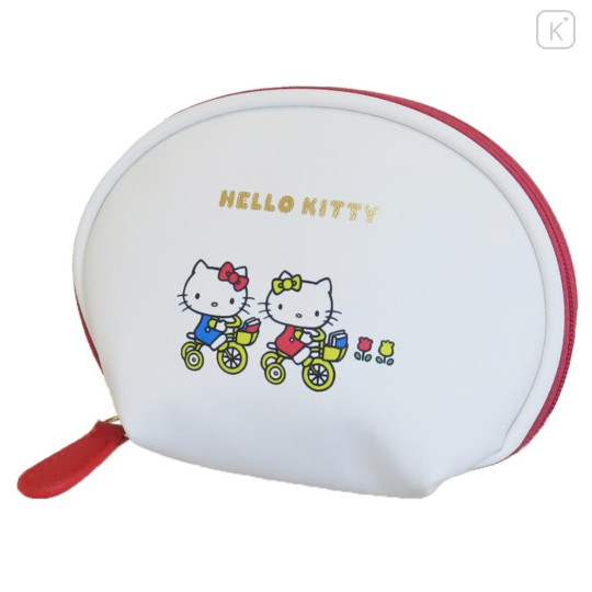 Japan Sanrio Round Mini Pouch - Hello Kitty / Famliy White - 1