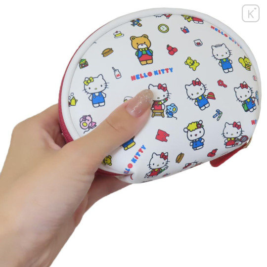 Japan Sanrio Round Mini Pouch - Hello Kitty / Famliy White - 2