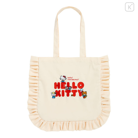 Japan Sanrio Frill Tote Bag - Hello Kitty / Ivory - 1